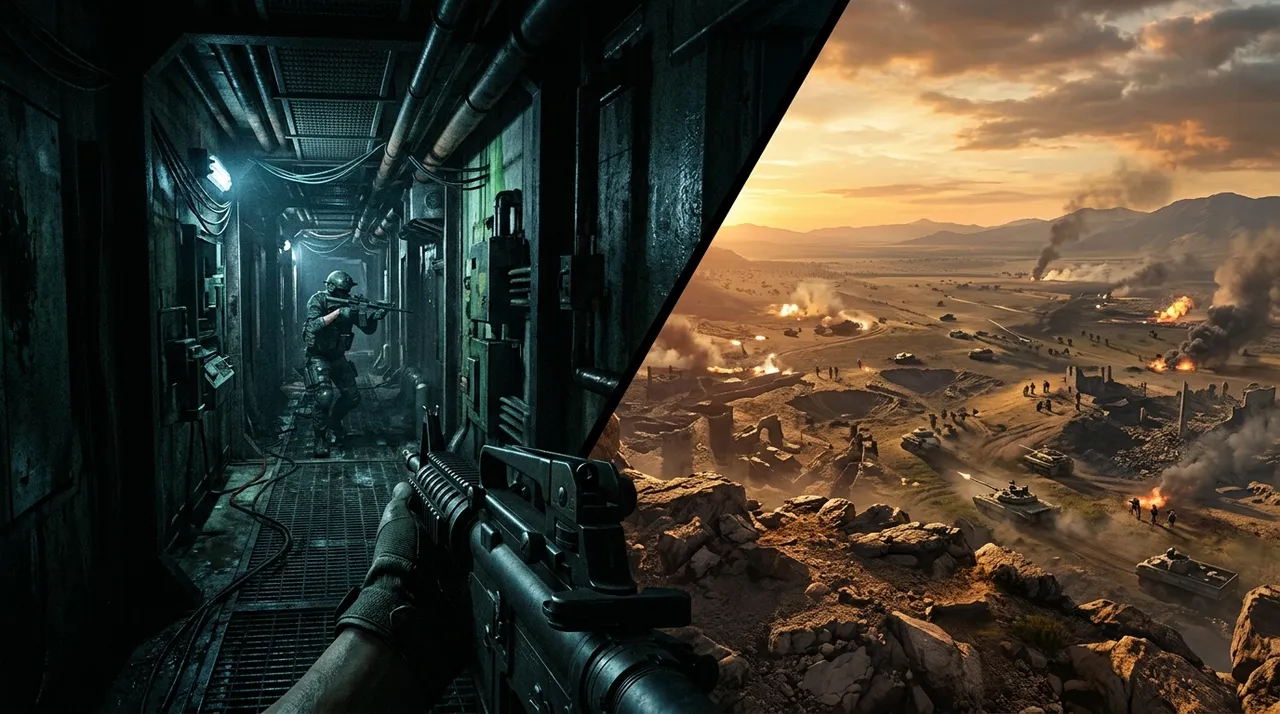 Two different loads: tight Multiplayer corridors versus the wide-open Battle Royale map